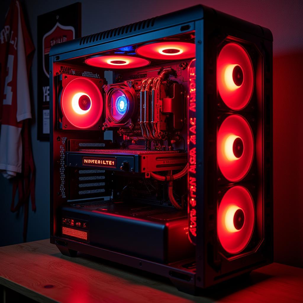 AIGO Aurora C5 fans illuminating a football-themed computer setup