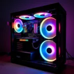 Aigo RGB fans illuminating a PC case