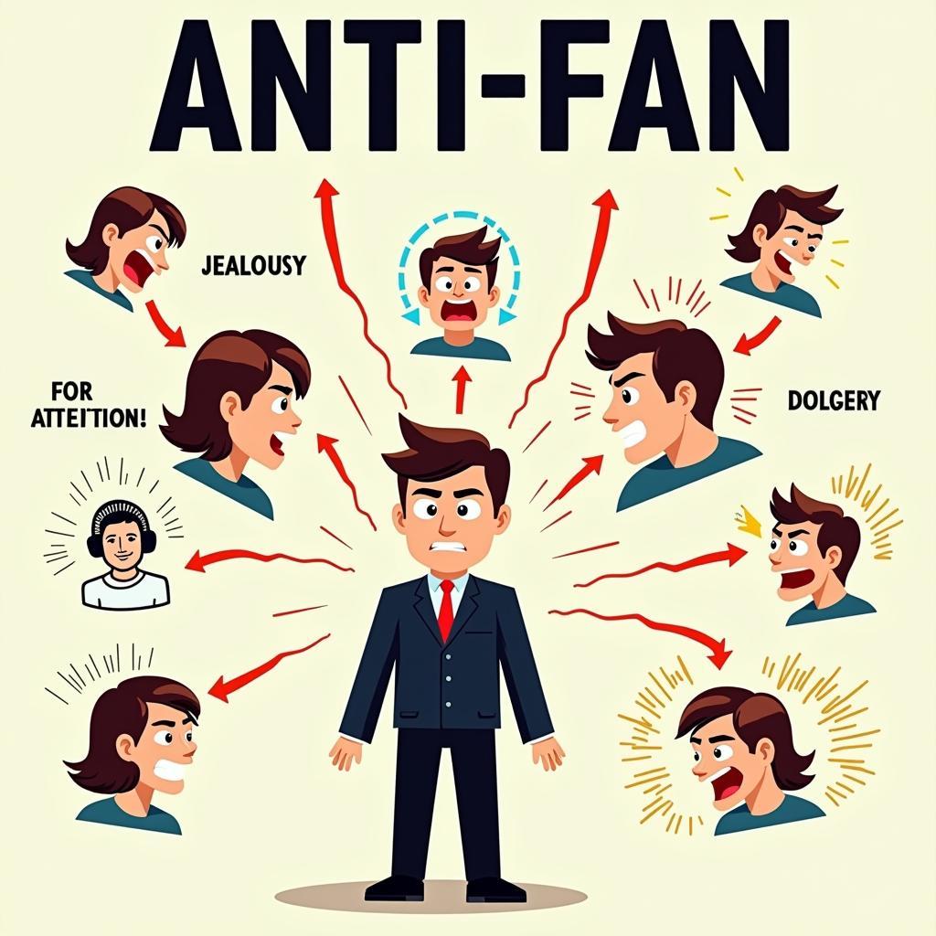 Anti-fan Motivations and Psychology: Illustration depicting various emotional states associated with anti-fan behavior