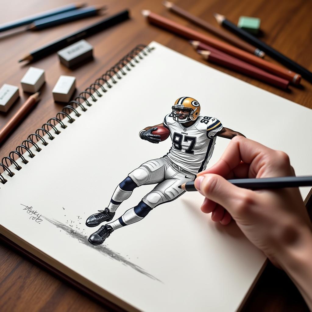 An artist fan sketching a football player