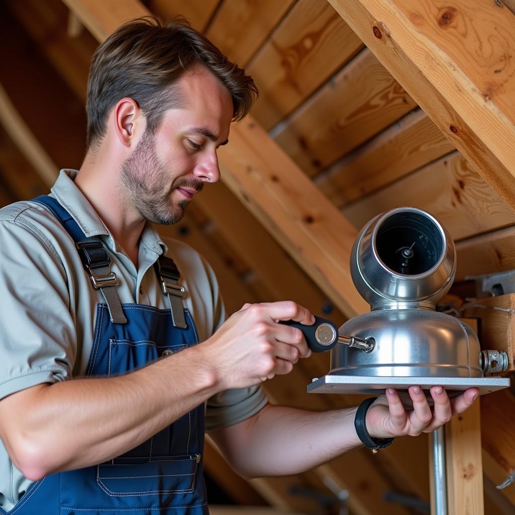 Attic Fan Repair Technician Inspecting a Unit