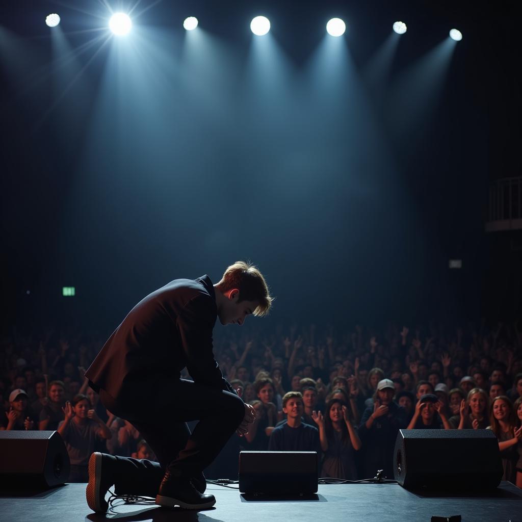 Baekhyun bowing after an emotional performance at EXO's concert