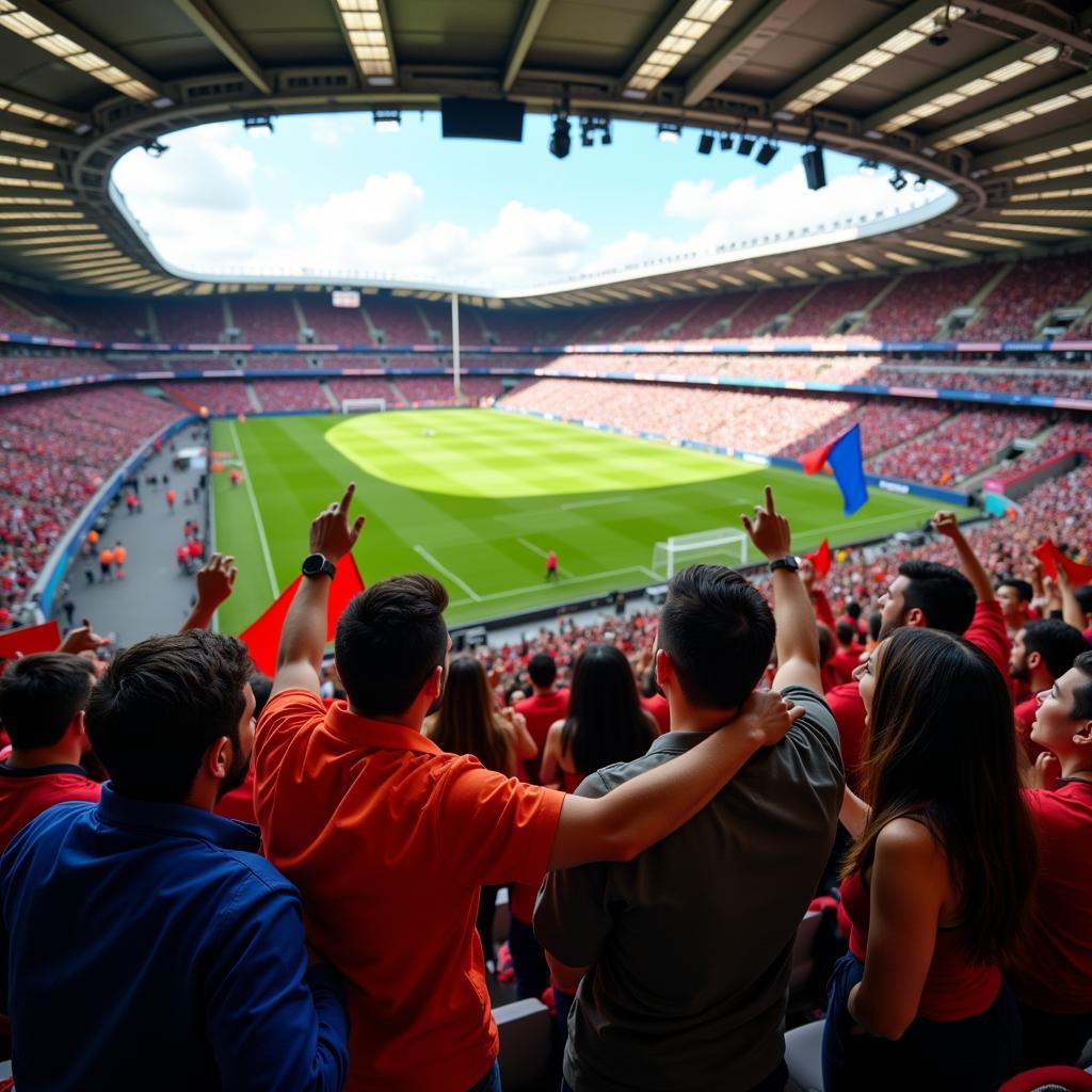 Beautiful fans cheering in a football stadium