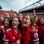 Beautiful female MU fans celebrating a goal