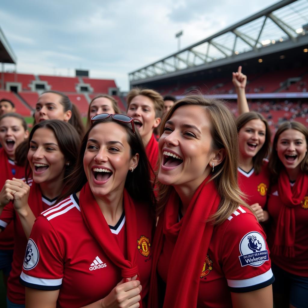 Beautiful female MU fans celebrating a goal