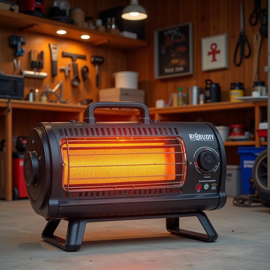 Big Buddy Heater with Fan Heating a Garage