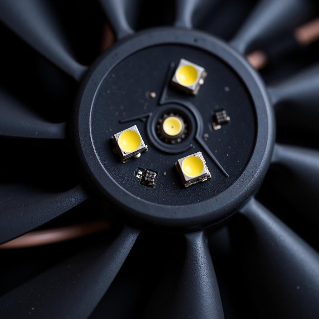 Close-up view of a Case Atom Infinity Fan LED showing its intricate design and vibrant lighting