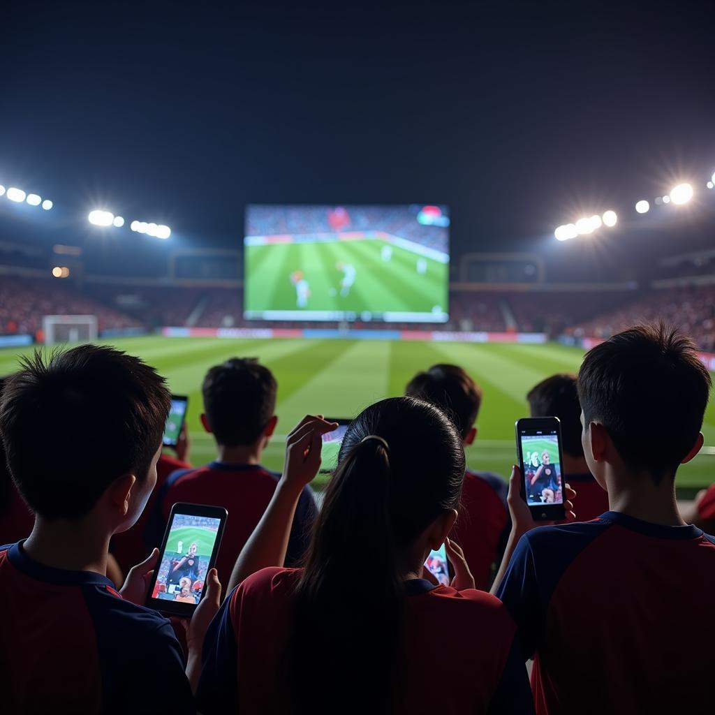 Chau Mi Fan watching a football match on mobile devices