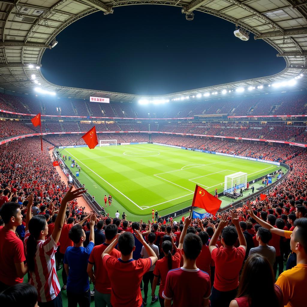 Chinese football fans filling a stadium