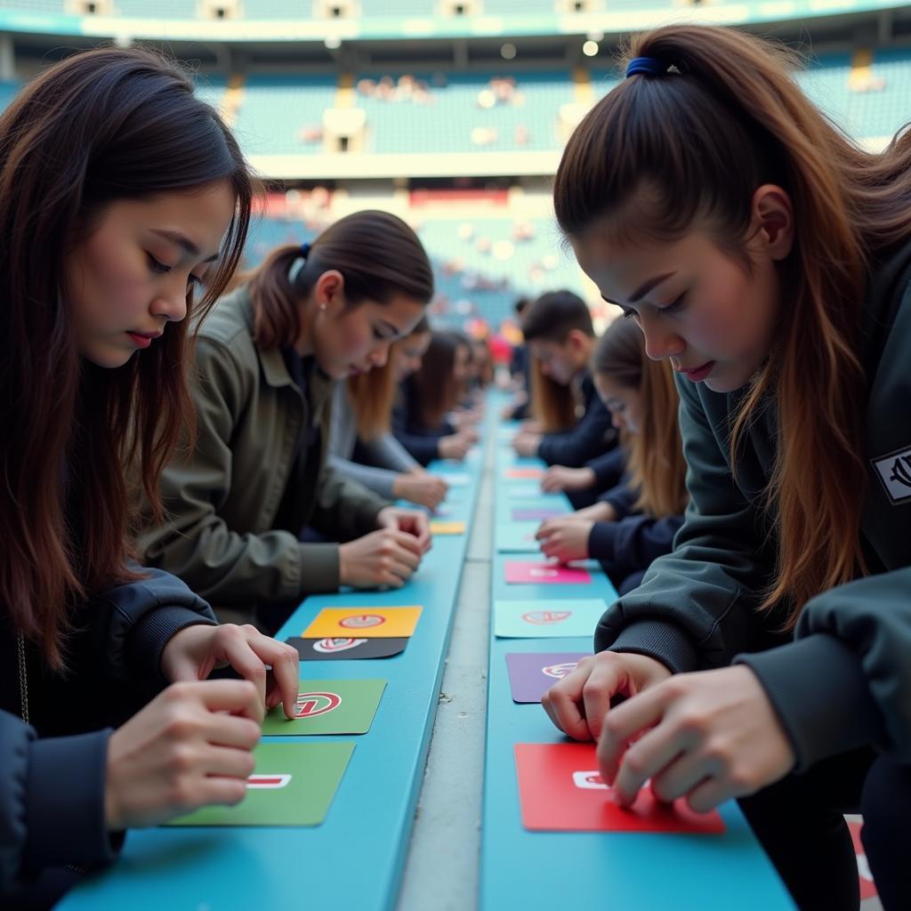 Choreo Fans Preparing a Card Stunt