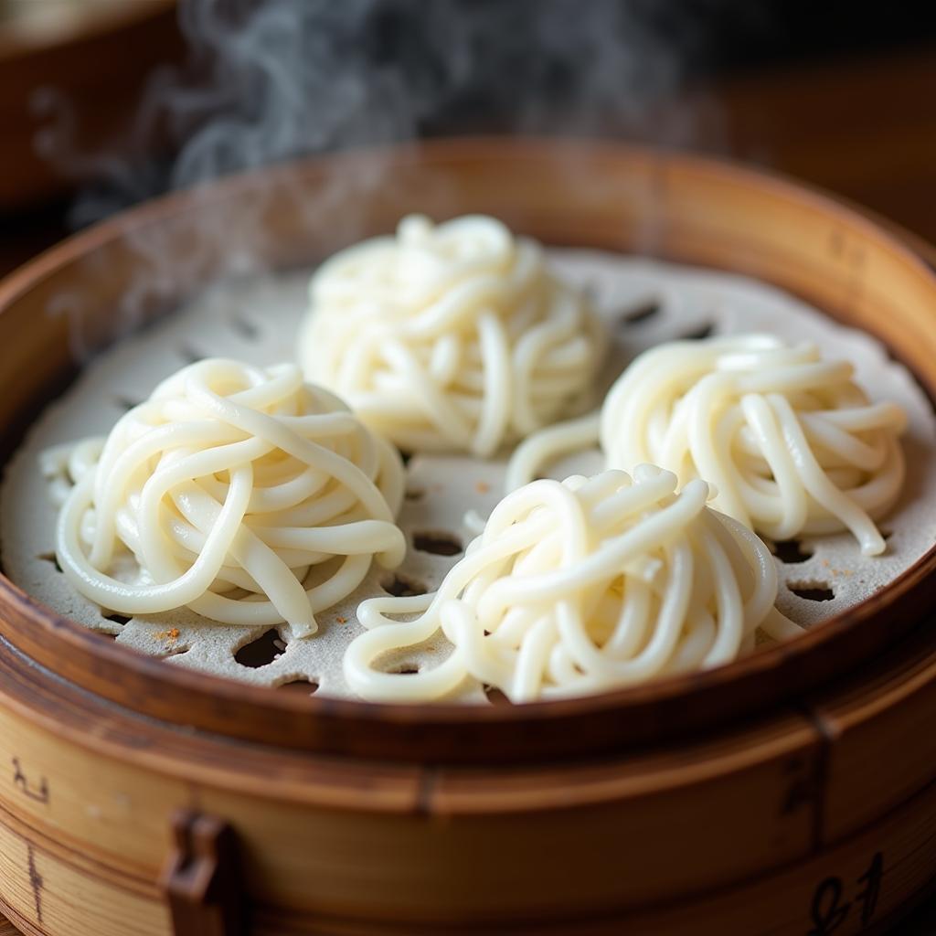 Steaming Chow Chee Fan in Traditional Bamboo Steamers