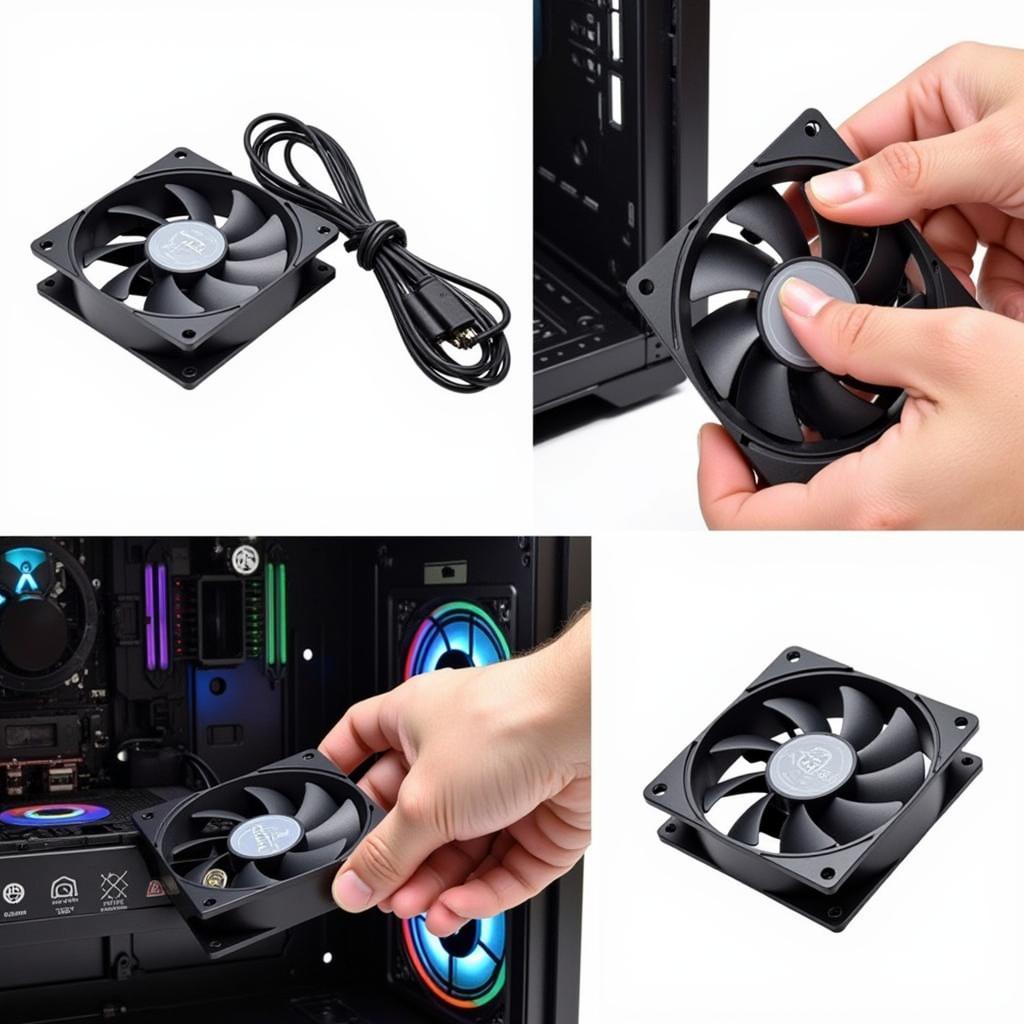 Close-up of a hand installing a Coolmoon RGB fan in a PC case.