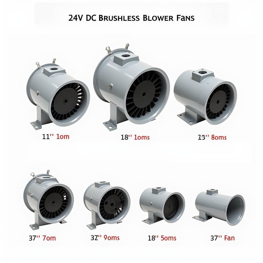 Various sizes of 24V DC brushless blower fans.