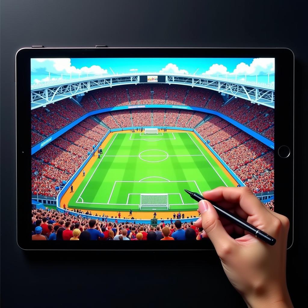 Digital football fan art being created on a tablet