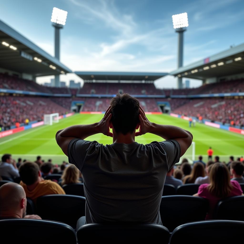 Disappointed football fan watching his team lose