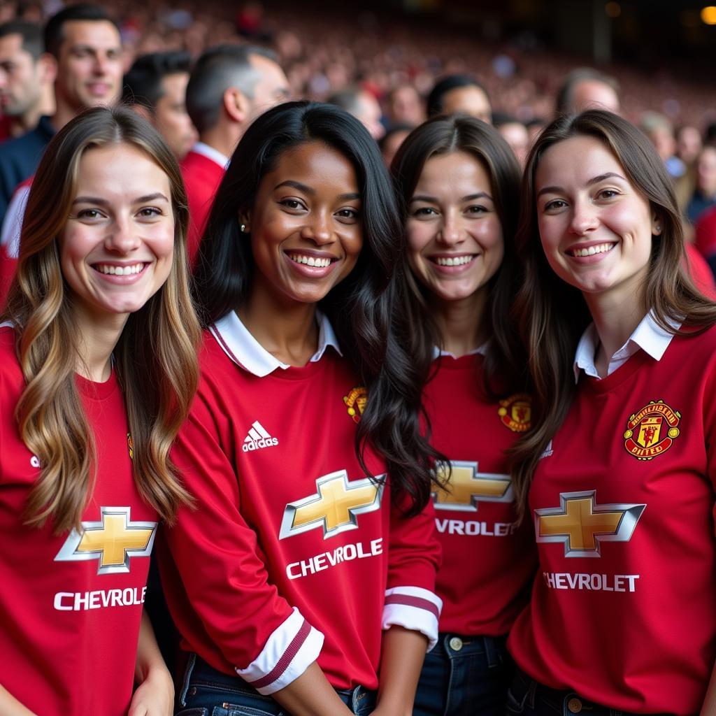 Diverse female MU fans at Old Trafford