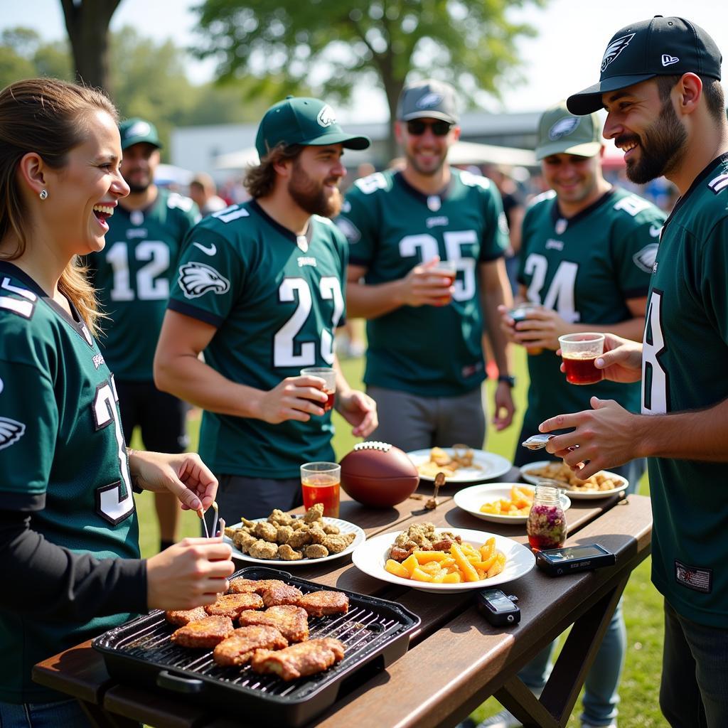 Eagles fans at a tailgate party before the game