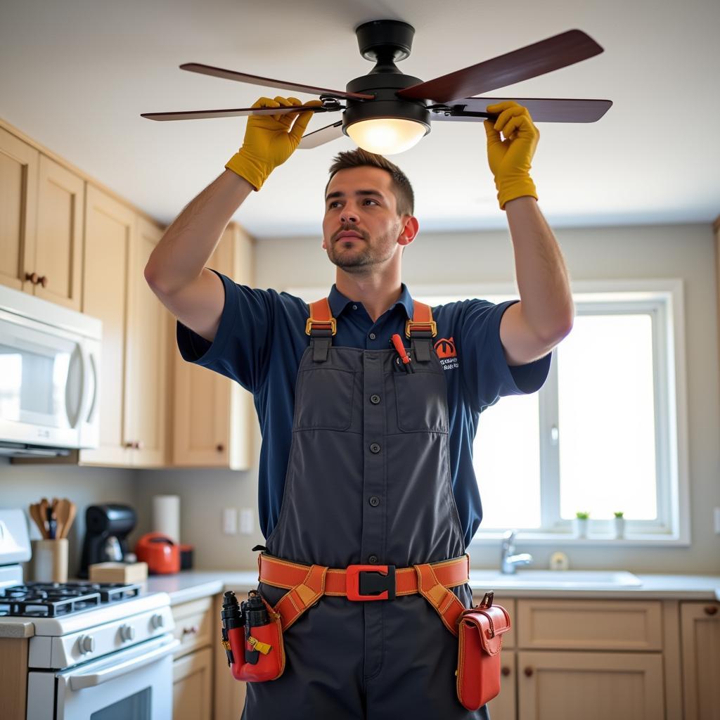 Qualified Electrician Installing a Ceiling Exhaust Fan