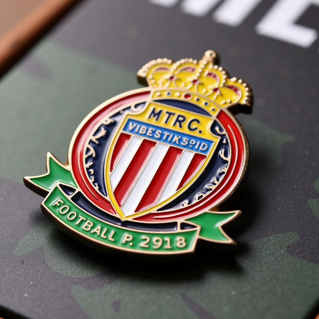 Enamel pin football badge featuring a team logo and vibrant colors.