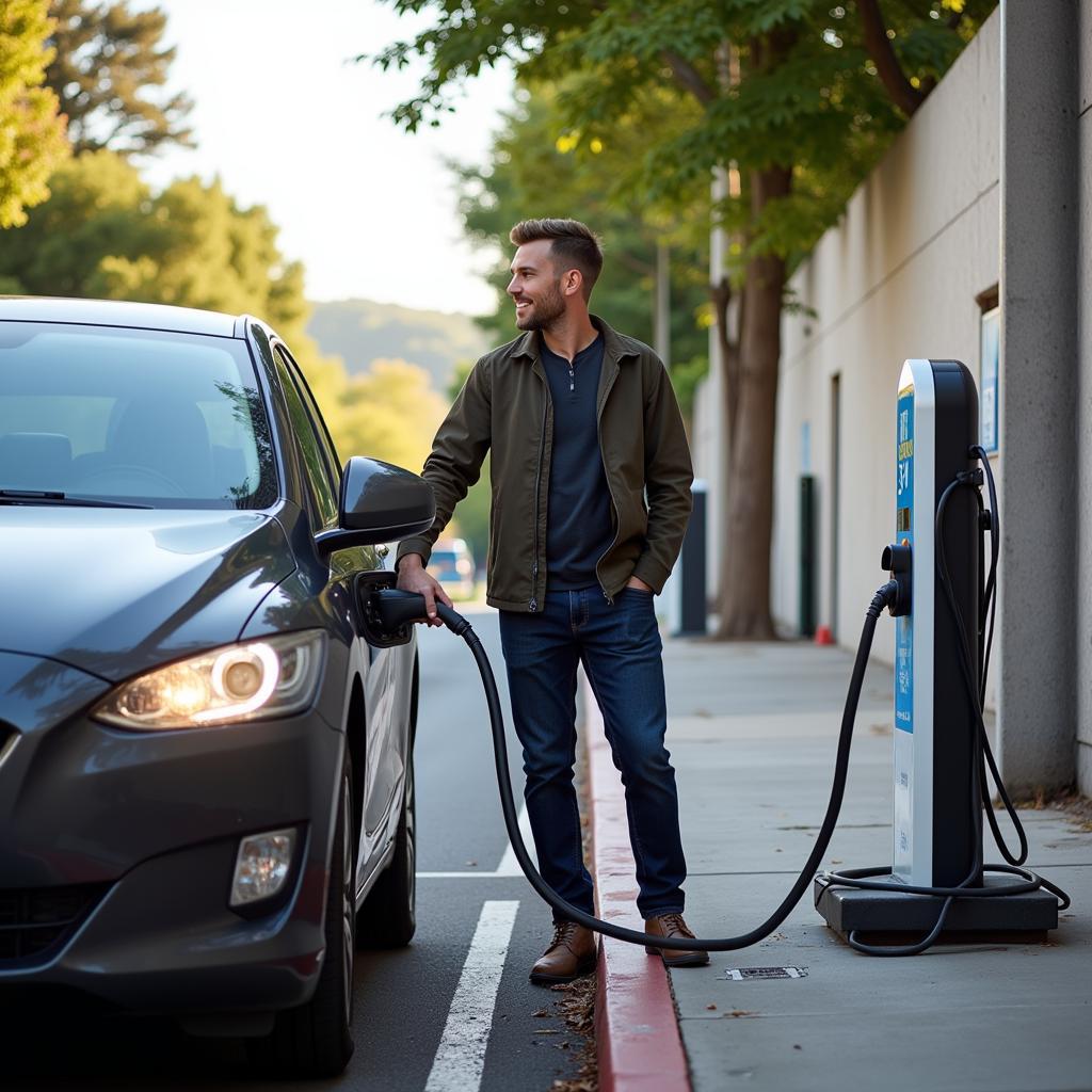 EV Fan Charging Their Car