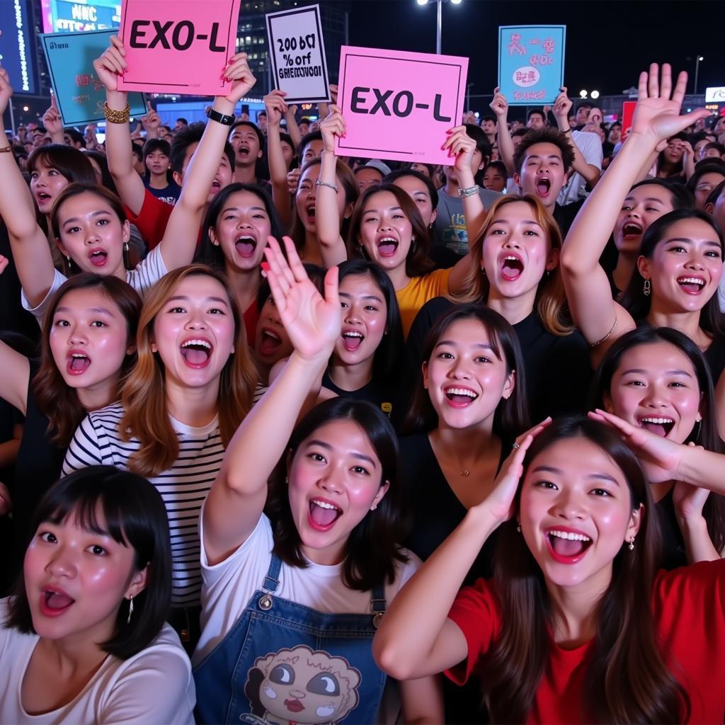 Fans reacting excitedly at EXO's first fan meeting