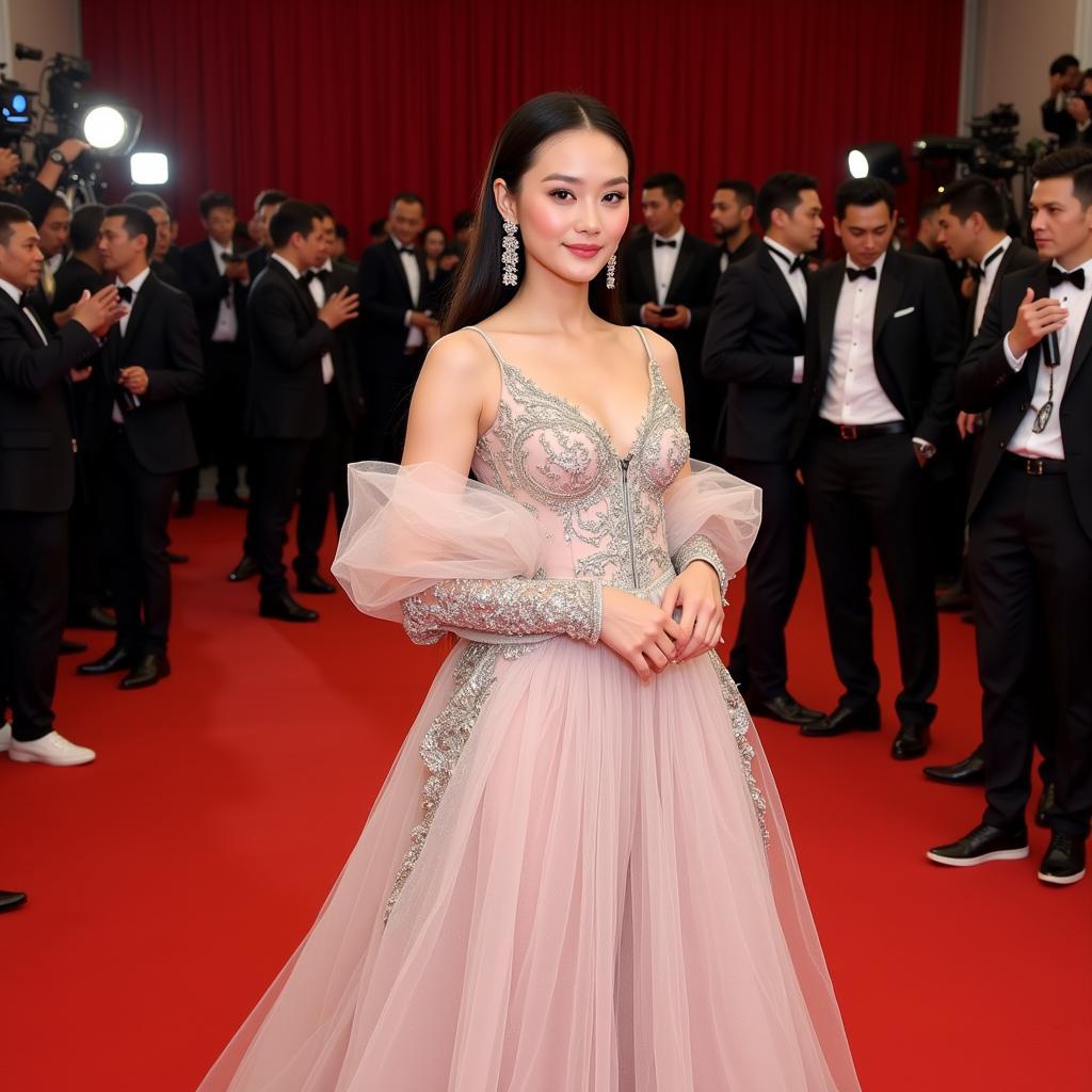 Fan Bingbing attends a red carpet event wearing an outfit featured in Vogue Taiwan, demonstrating the real-world impact of her fashion choices.