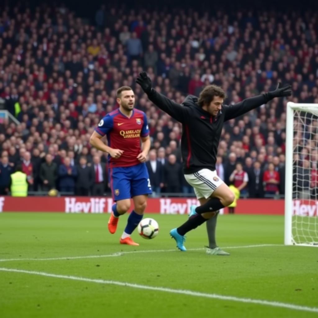 Fans Encroaching on a Football Pitch