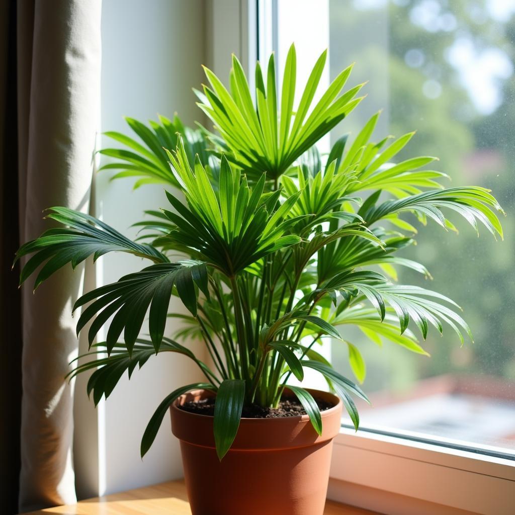 Fan leaf palm plant thriving in an indoor setting