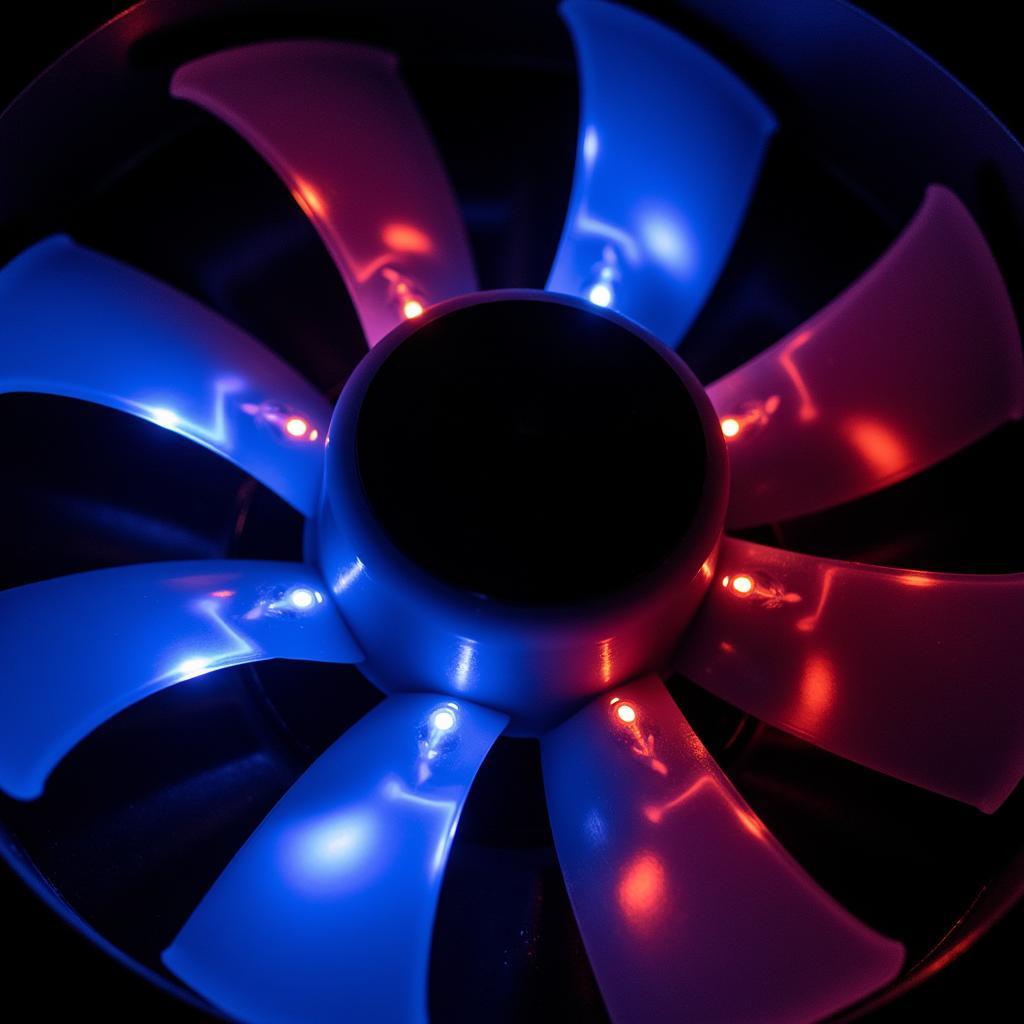 Close-up view of a fan led VSP, showcasing its vibrant lighting and intricate blade design