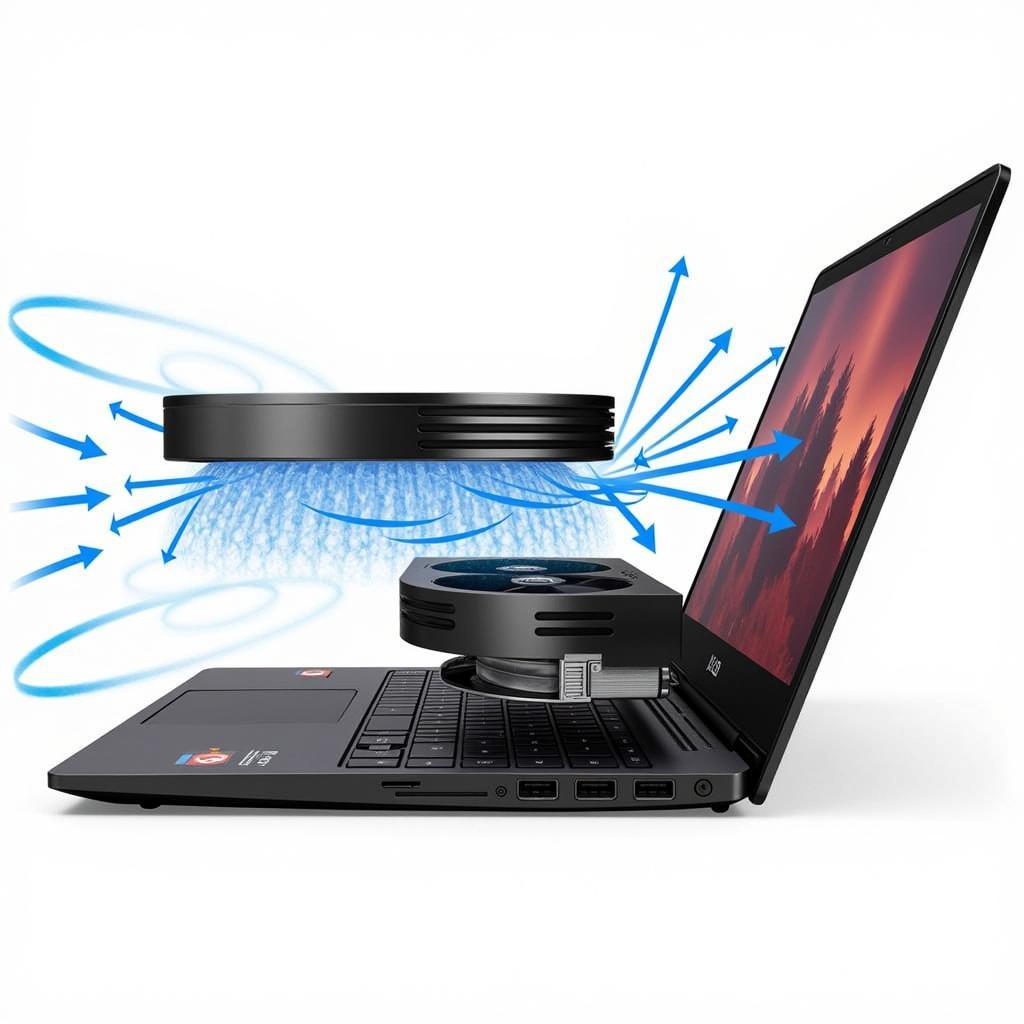 Fan Overboost Explained: A Diagram showing the airflow and components involved in a laptop's cooling system when fan overboost is activated.