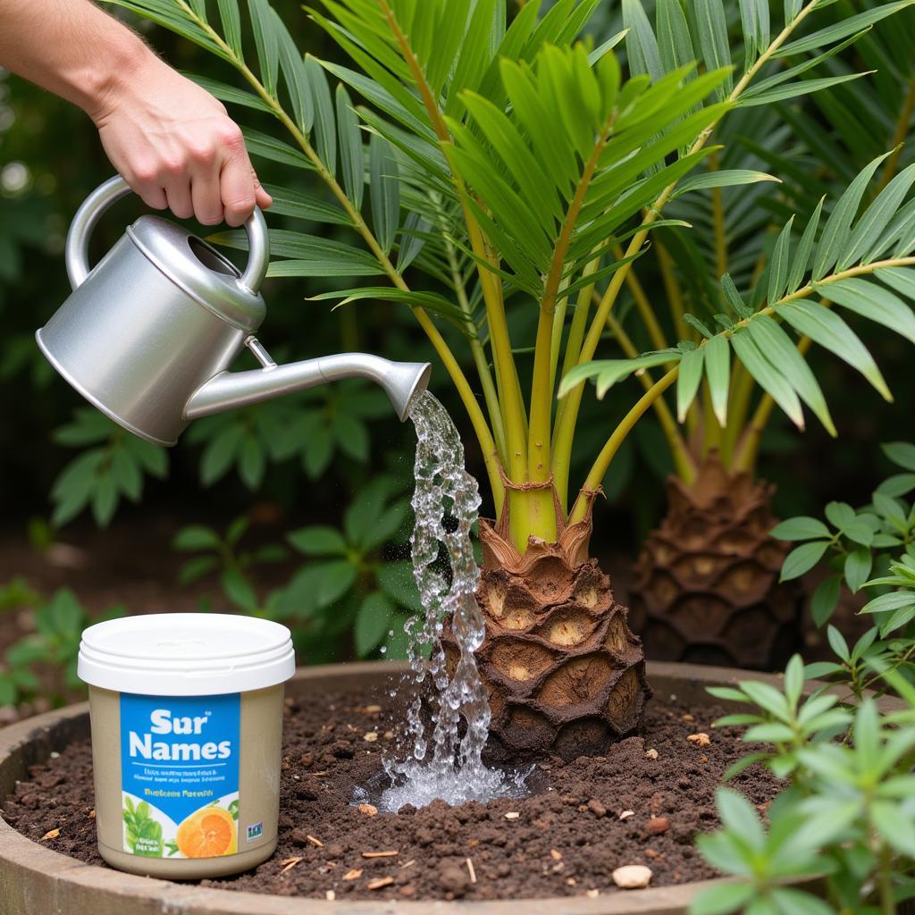 Proper watering and fertilizing techniques for a fan palm