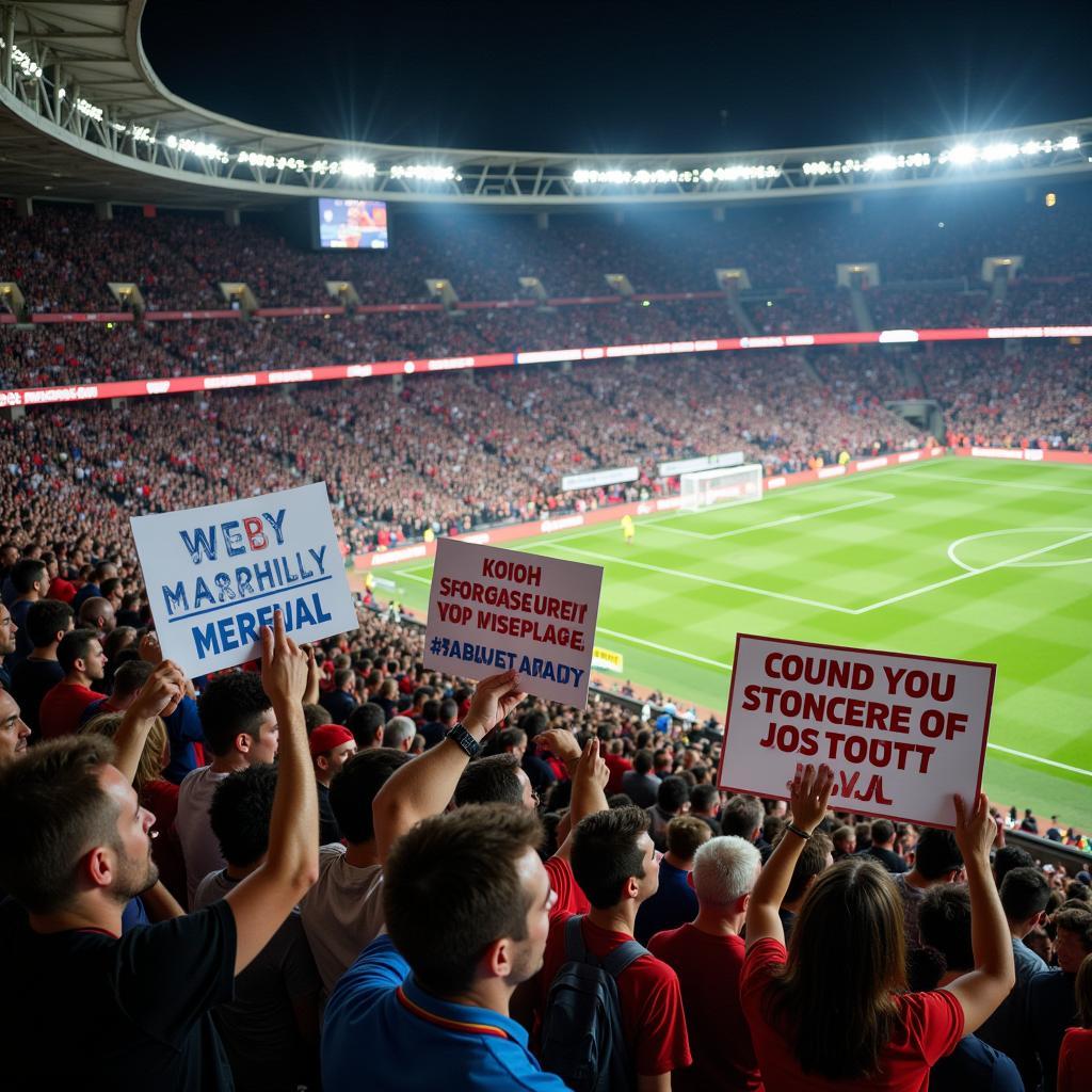 Fans protesting inside a stadium