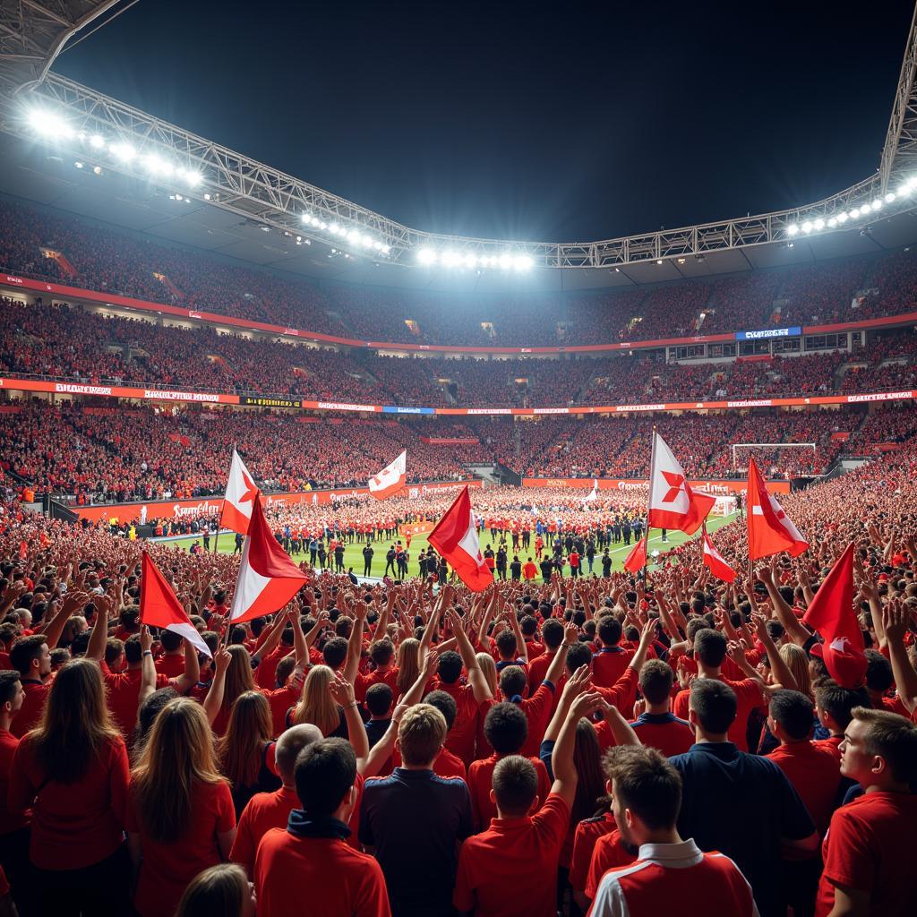 Fans Cheering in a Packed Stadium