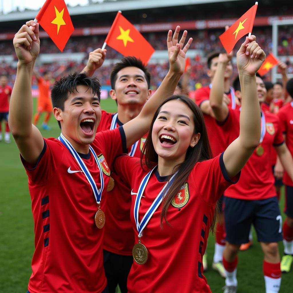 Fan Viet celebrating a crucial victory with joy and excitement