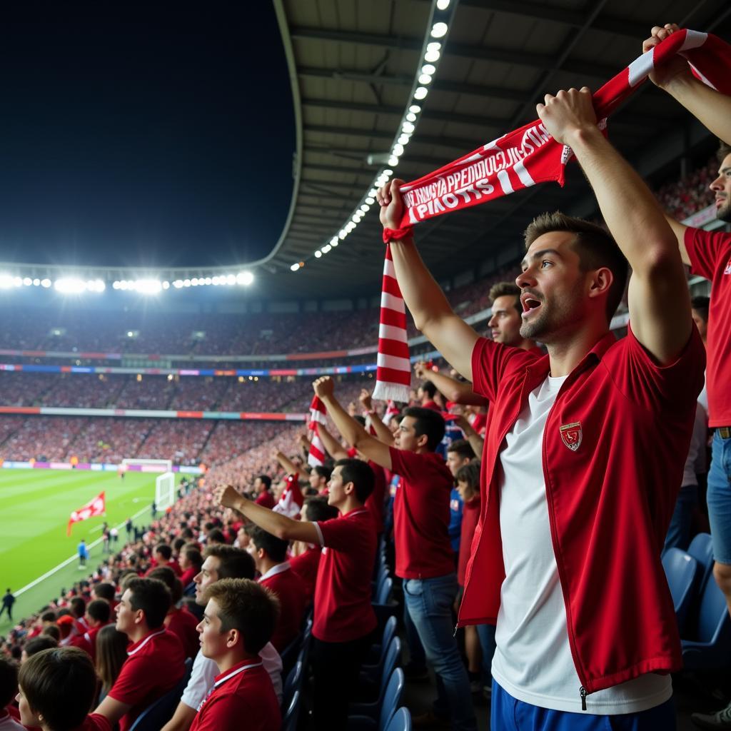 Fans singing a fan-made anthem in a stadium