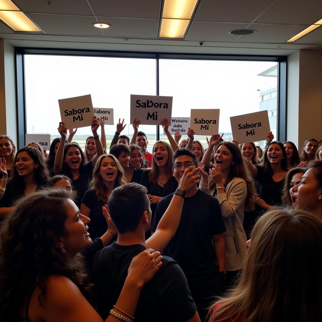 Fans Singing "Sabor a Mi" at an Airport Arrival