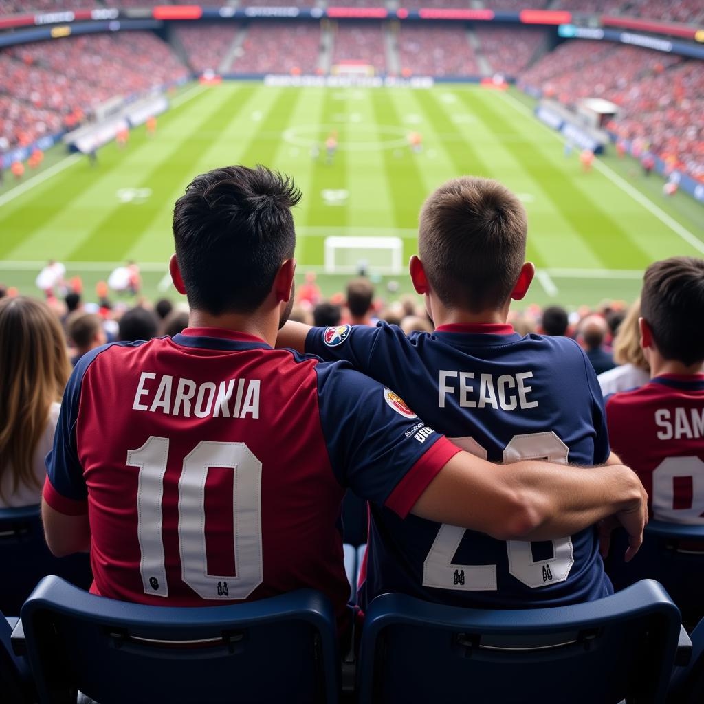 A father and son sharing a moment of connection while watching a football game together.