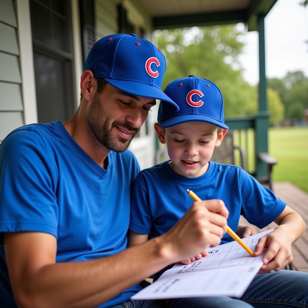 Father and son bonding over their shared love for the Cubs