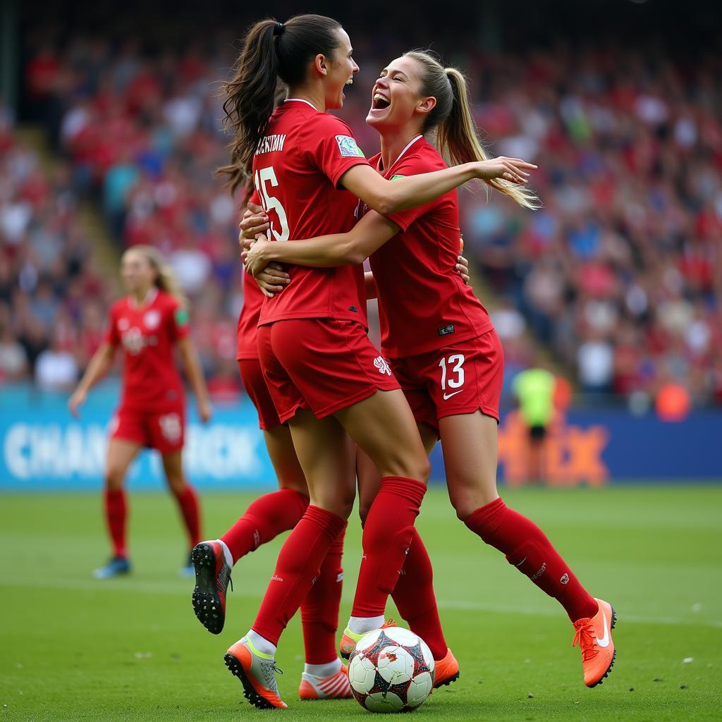 Female Football Players Celebrating a Goal