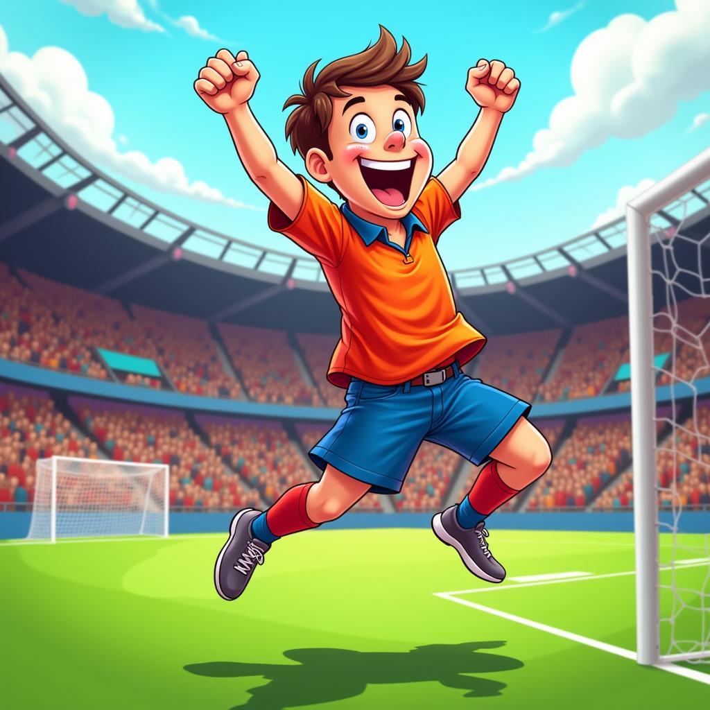 Cartoon of a Football Fan Celebrating a Goal