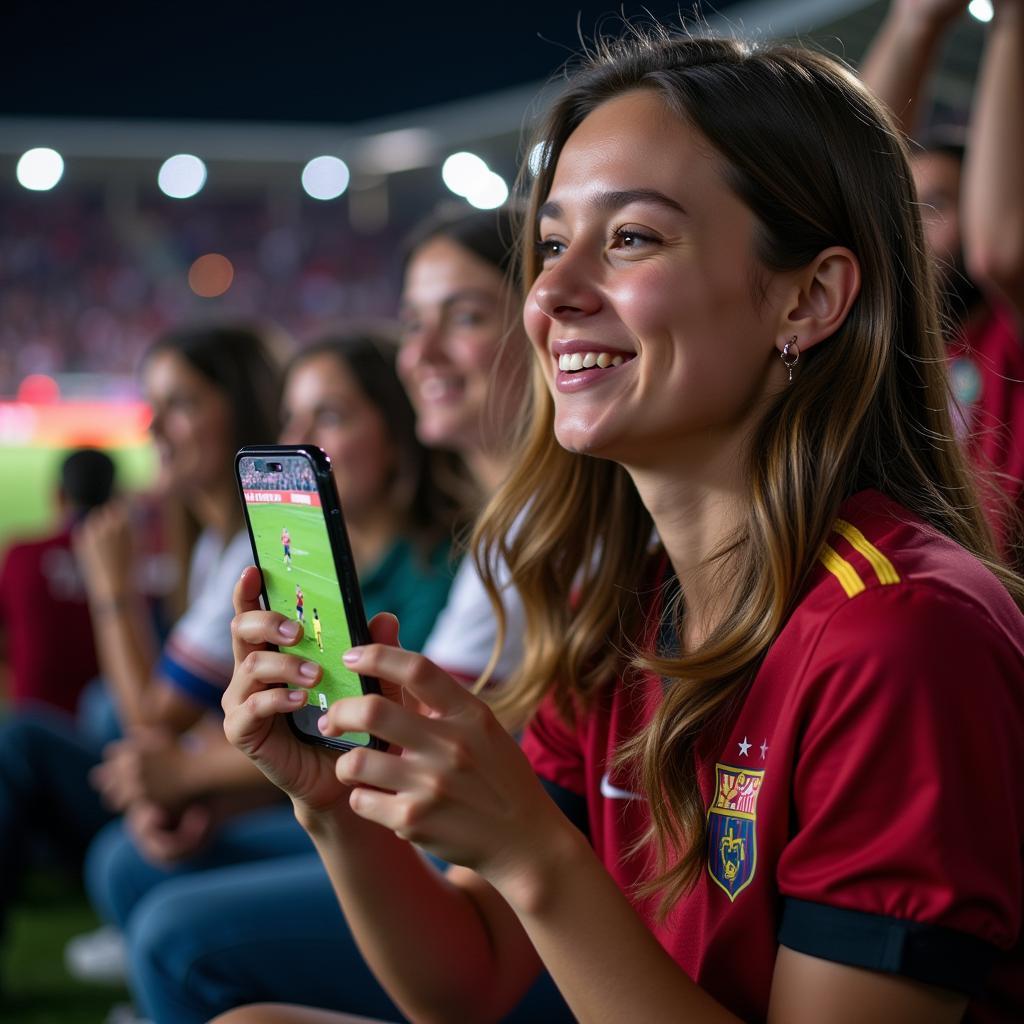 A football fan engaging on social media