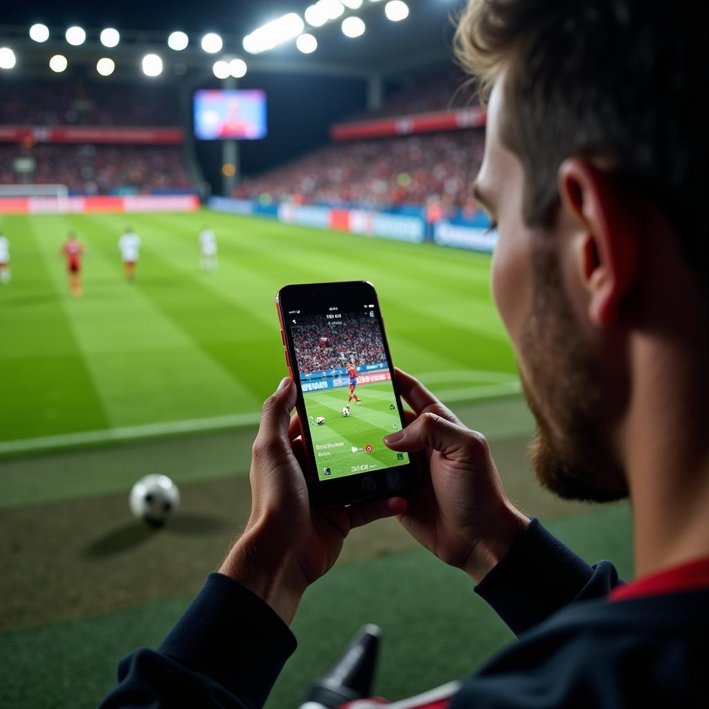 Football Fan Watching Match with Live Updates