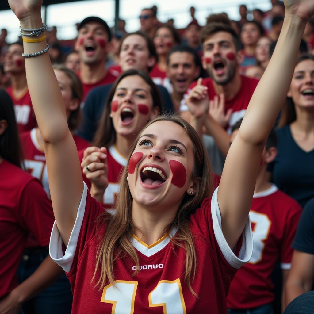 A fangirl cheering passionately for her team