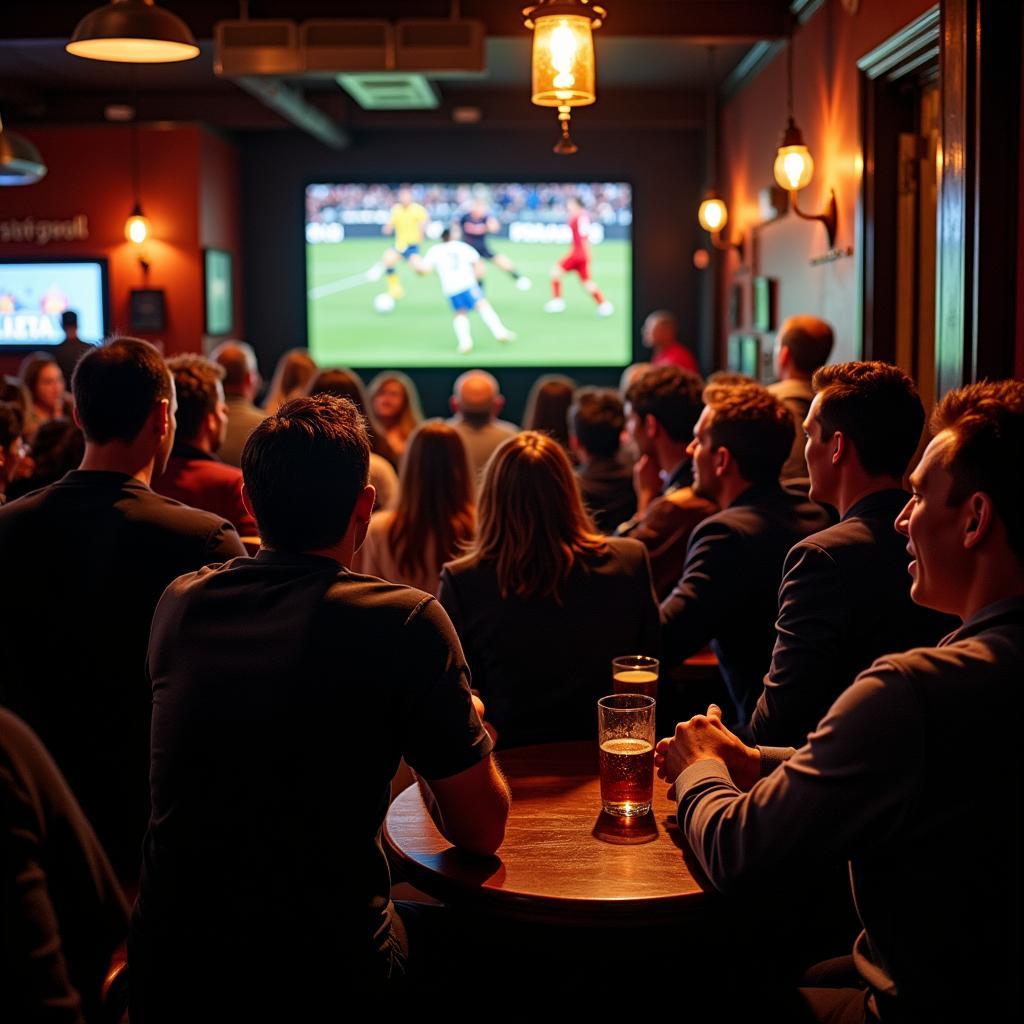 Fans watching a football match in a pub