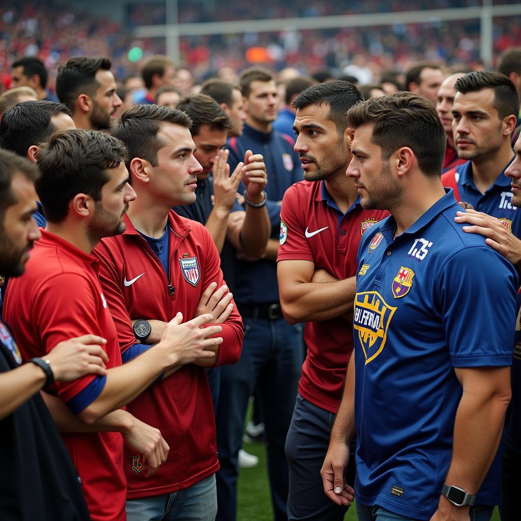 Passionate fans from rival teams create a tense atmosphere