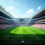 Large ventilation fans improving airflow in a crowded football stadium