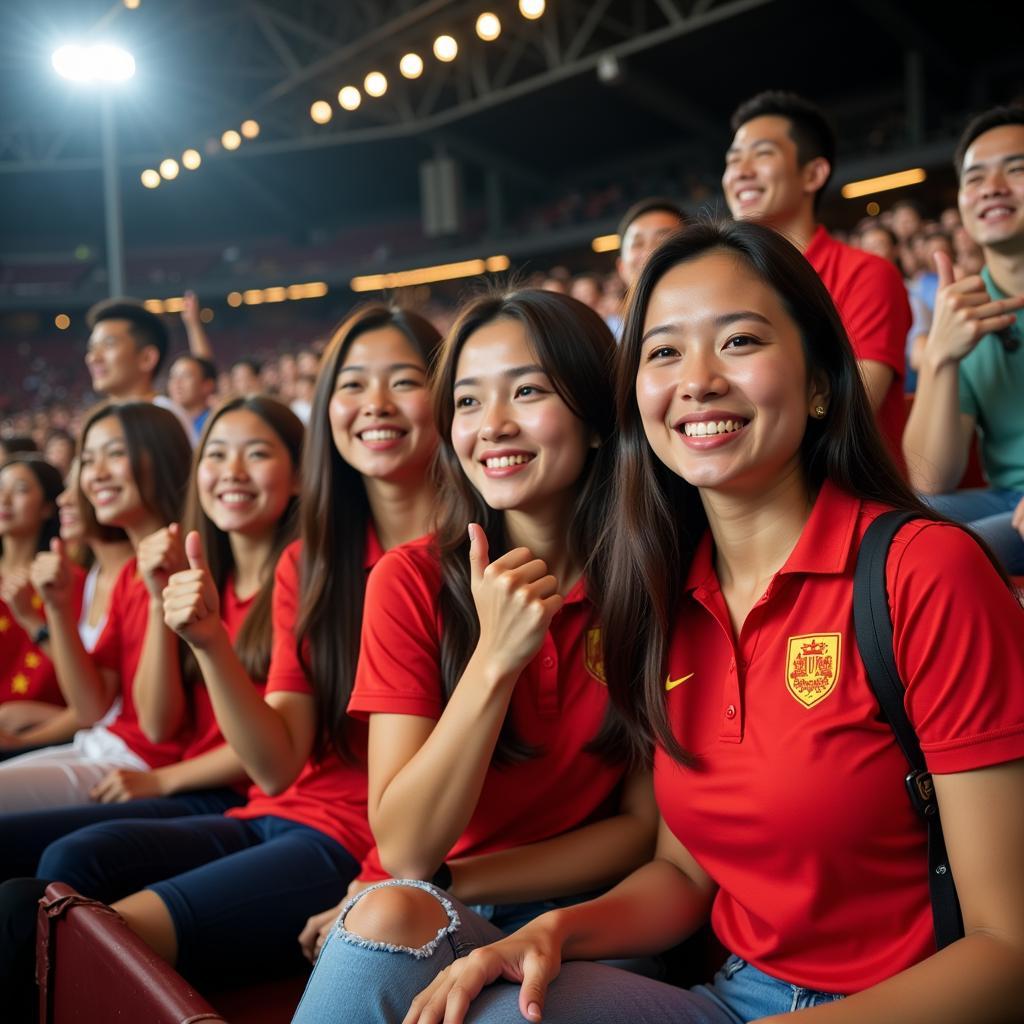 Foreign fans enjoying a Vietnamese football match