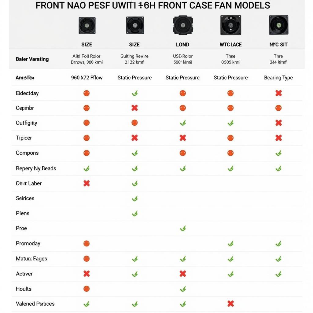 Comparison chart of different front case fans, highlighting key features and specifications.