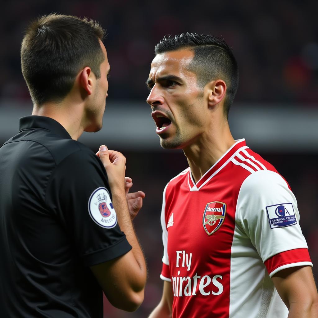 Gabriel Paulista expressing frustration during an Arsenal match