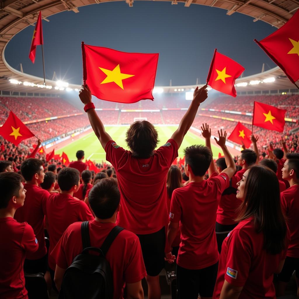 Vietnamese football fans cheering for their favorite team